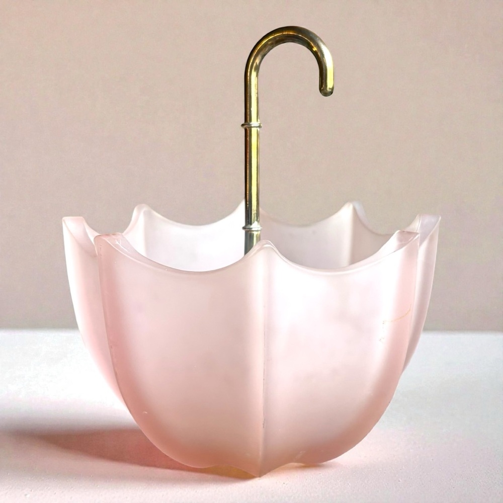 Fenton Pink Frosted Satin Glass Umbrella 1960's Candy / Trinket Dish Bowl Pastel - Picture 6 of 11